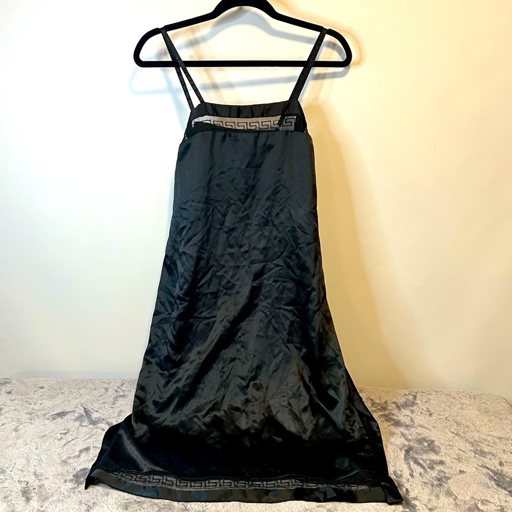 Vintage 80’s Jewels by SLT Black Slip Dress Nightgown Greek Key Border Size L